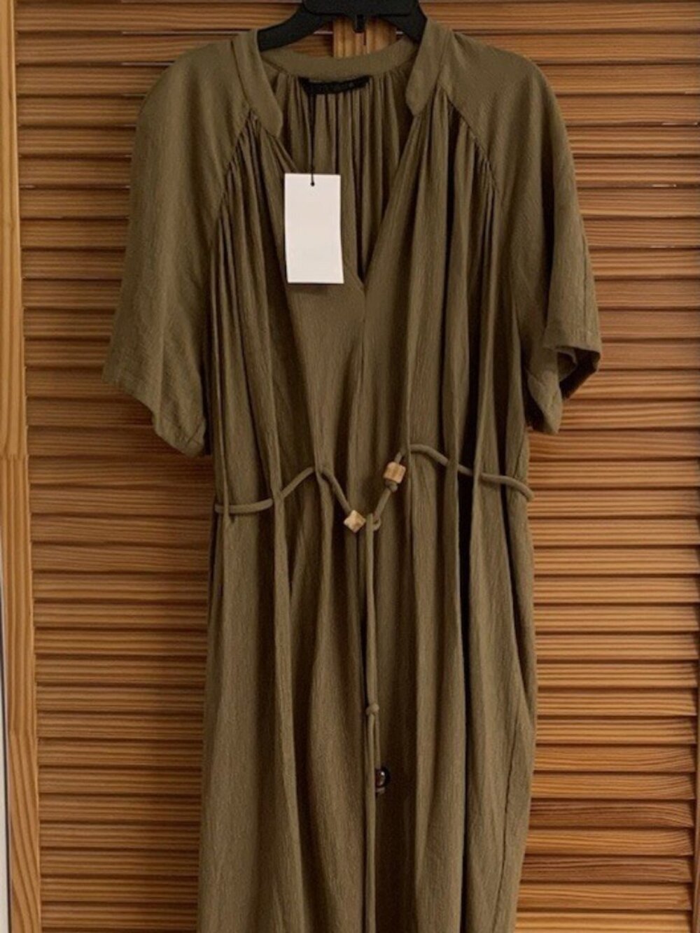 ZARA WOMEN BEADED SHORT SLEEVES MIDI DRESS KHAKI/3897/084 Sz M/L